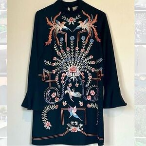 ASOS Black with Colorful Embroidery Shift Dress - Size 4